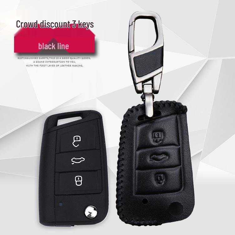 Estojo de Chaves de Couro Genuíno Costurado à Mão para Skoda Octavia & VW Golf 7