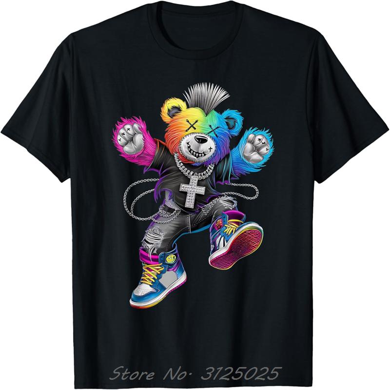 HipHop TeddyBear Colorful TeddyBear Graphic TeddyBear TShirt Unisex T Shirt Cotton Tshirt Oversized Tees Tops Unisexs Clothing S