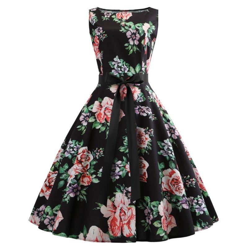 

Летнее новое ретро платье, однослойное, без рукавов, с принтом, маятникового кроя XXL чёрный