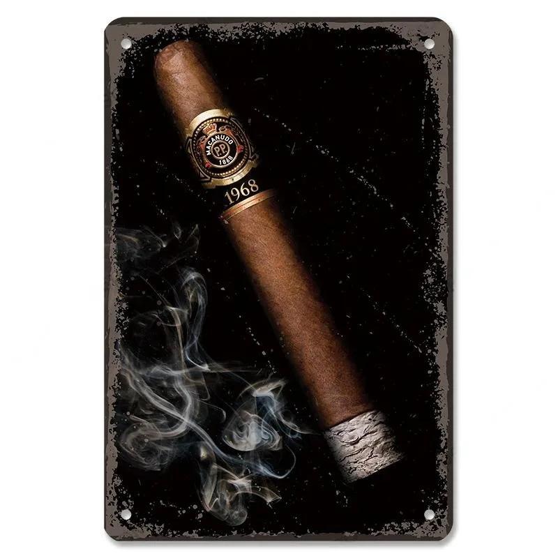 Metal Tin Poster Cigar Plaque Retro Metal Plate Gentleman Smoke Cigar Whisky Vintage Metal Tin Sign Bar Club Man Cave Wall Decor