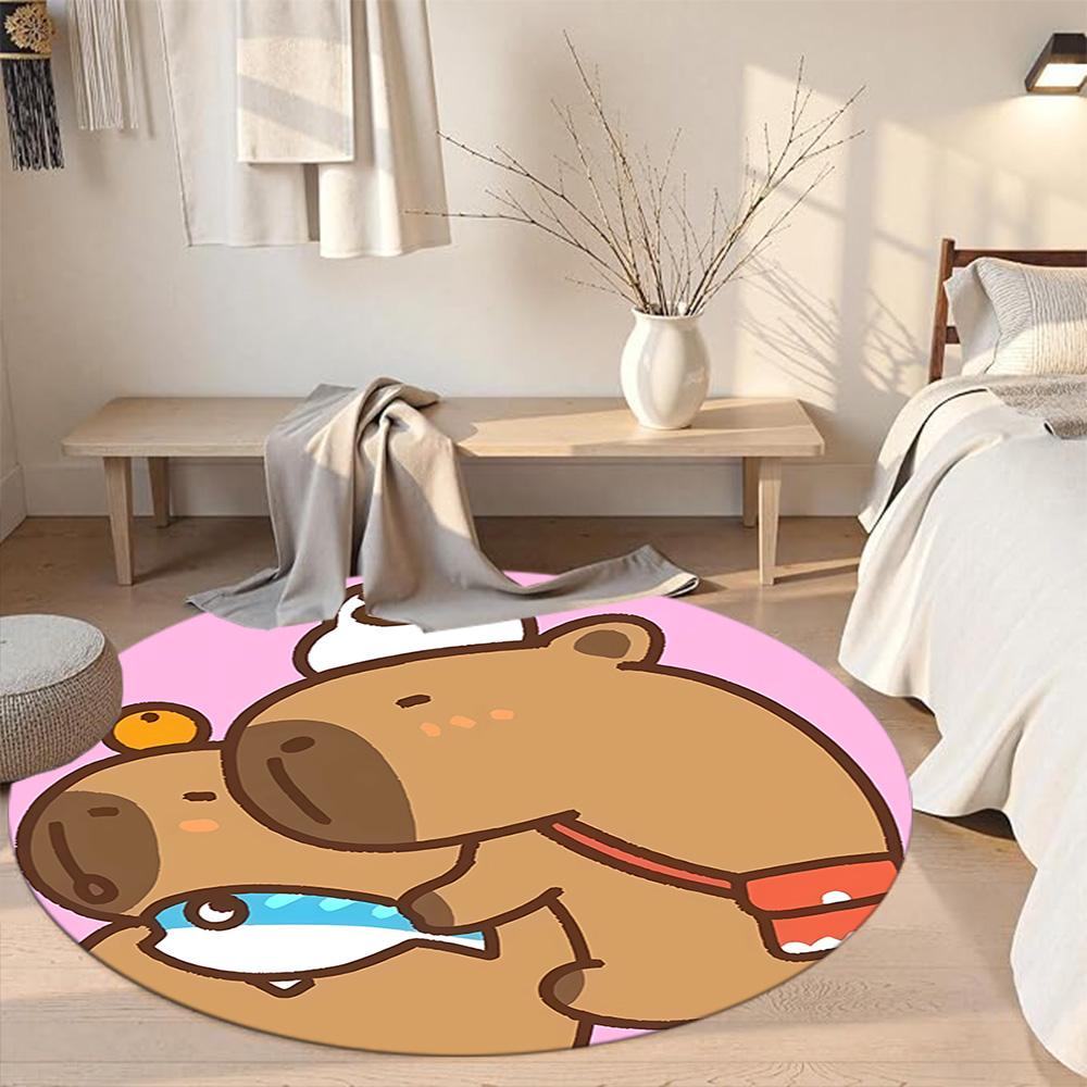 Capybara Round Floor Mat Suitable for Entryway Foyer Hallway Kitchen Antislip Round Carpet Decorate Offices Birthday Christmas Gift