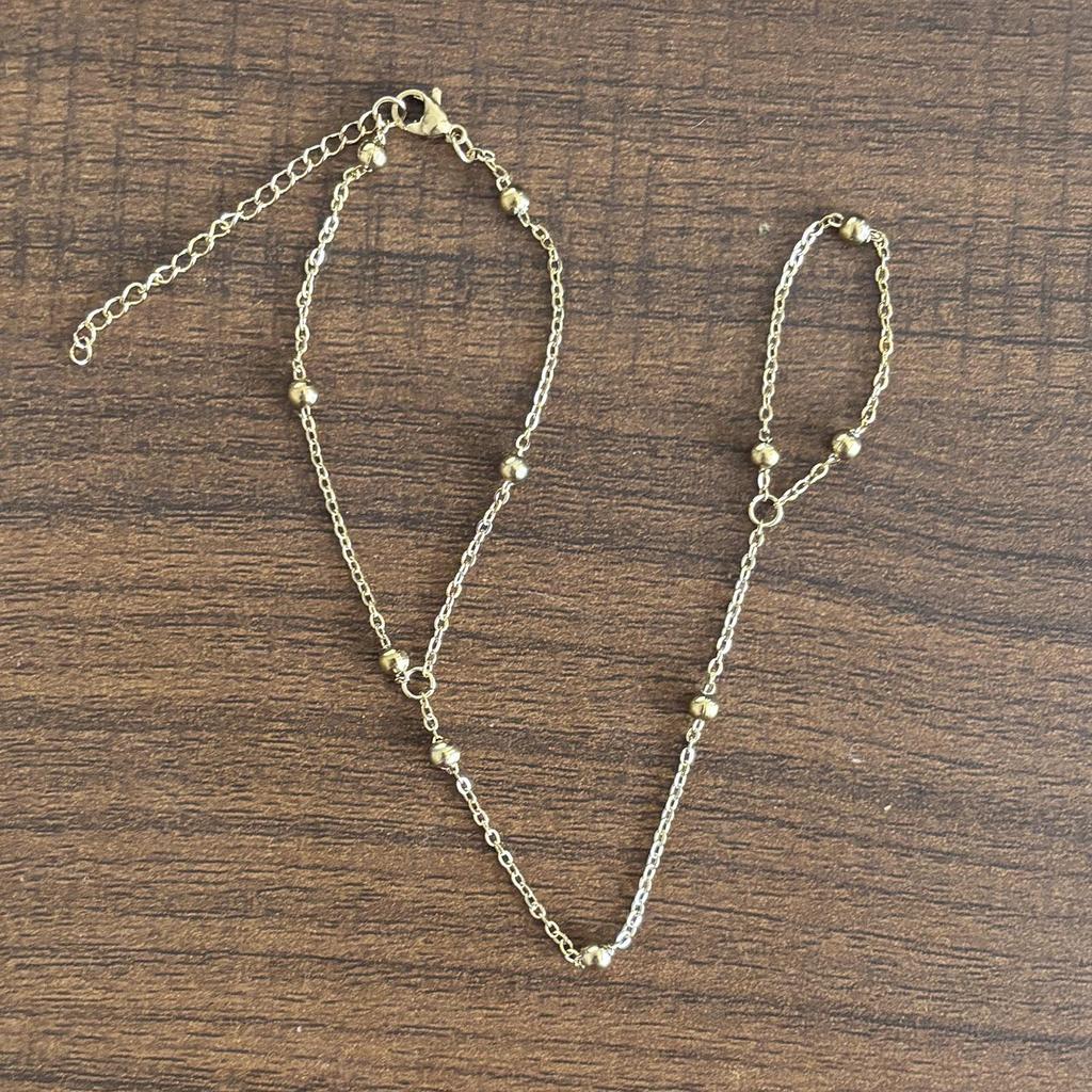 Bracciale a Catena per Dita in Acciaio Inossidabile Placcato Oro 18K - Gioielli da Spiaggia Estivi, Inossidabile