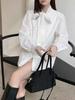 2026 French Light Luxury Lace Embroidery Women's Bow Tie Loose Top for Early Spring
