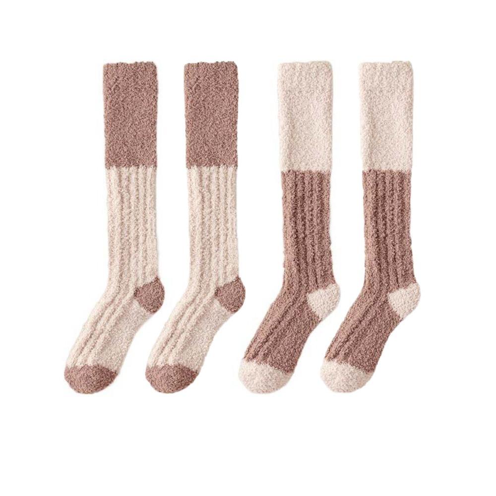 2Pairs Thicken Warm Coral Fleece Stockings Winter Long Tube Socks Cute Floor Plush Stockings  Winter