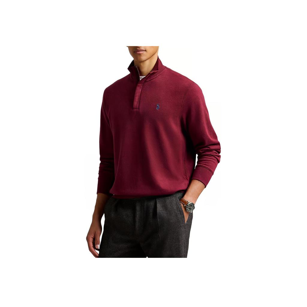 Polo Ralph Lauren Solid Color Half-Zip Logo Embroidered Long Sleeve Sweatshirt Men Sweatshirt Burgundy 710890534-024