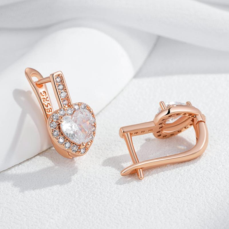 Luxury Heart Drop Earrings For Women Natural Zircon With  Rose Gold Color Modern Party Wedding Daily Fine Jewelry