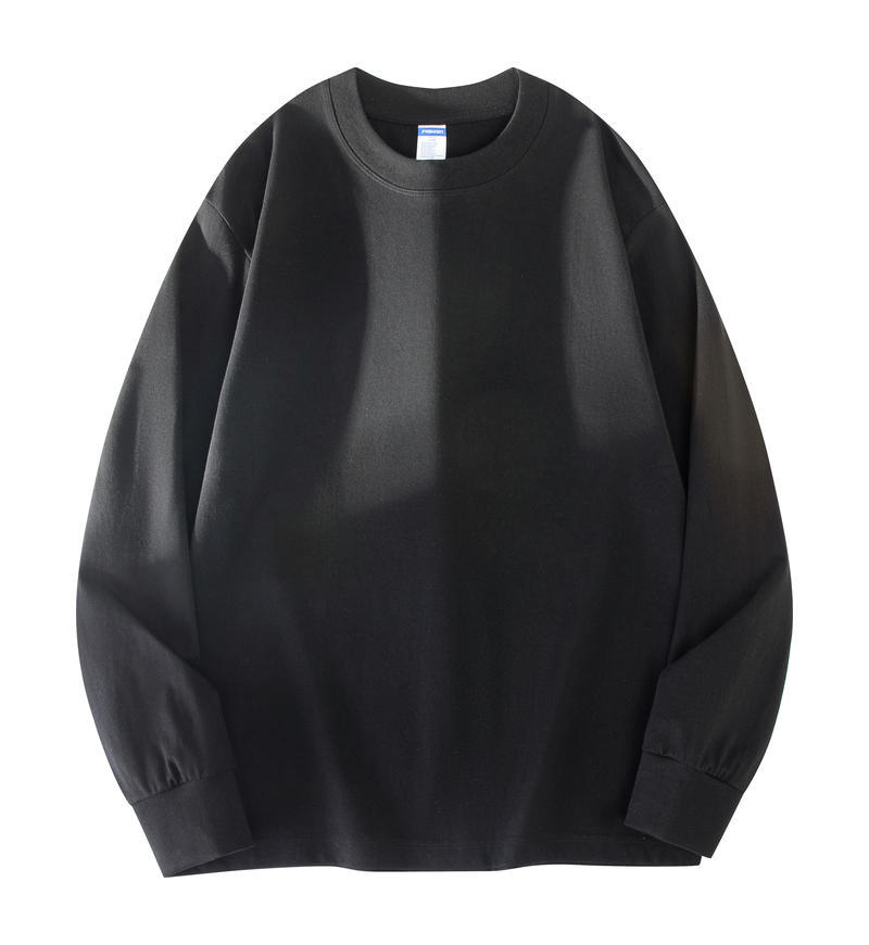 260G schwerer vielseitiger reiner Baumwoll-Rundhals-Pullover mit langen Ärmeln für Damen, einfaches einfarbiges Unterhemd, lockere Schultern, Kleidung mit langen Ärmeln