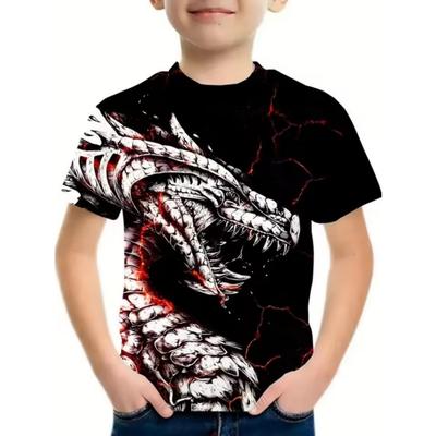 3D Digital Print Kids Stylish Lion Dragon Animal Pattern T-Shirt Boys Short Sleeve Crew Neck Casual T-shirts