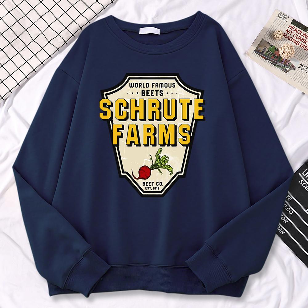 Pulls d'hiver simples pour femmes Beets célèbres dans le monde entier Sweat à capuche imprimé Crop Farms Schrute Sweatshirt ample à col rond Hauts chauds en polaire