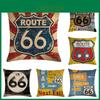 Eye-catching Route 66 Cotton Linen Pillow Cover With Invisible Zipper And Art Deco Style