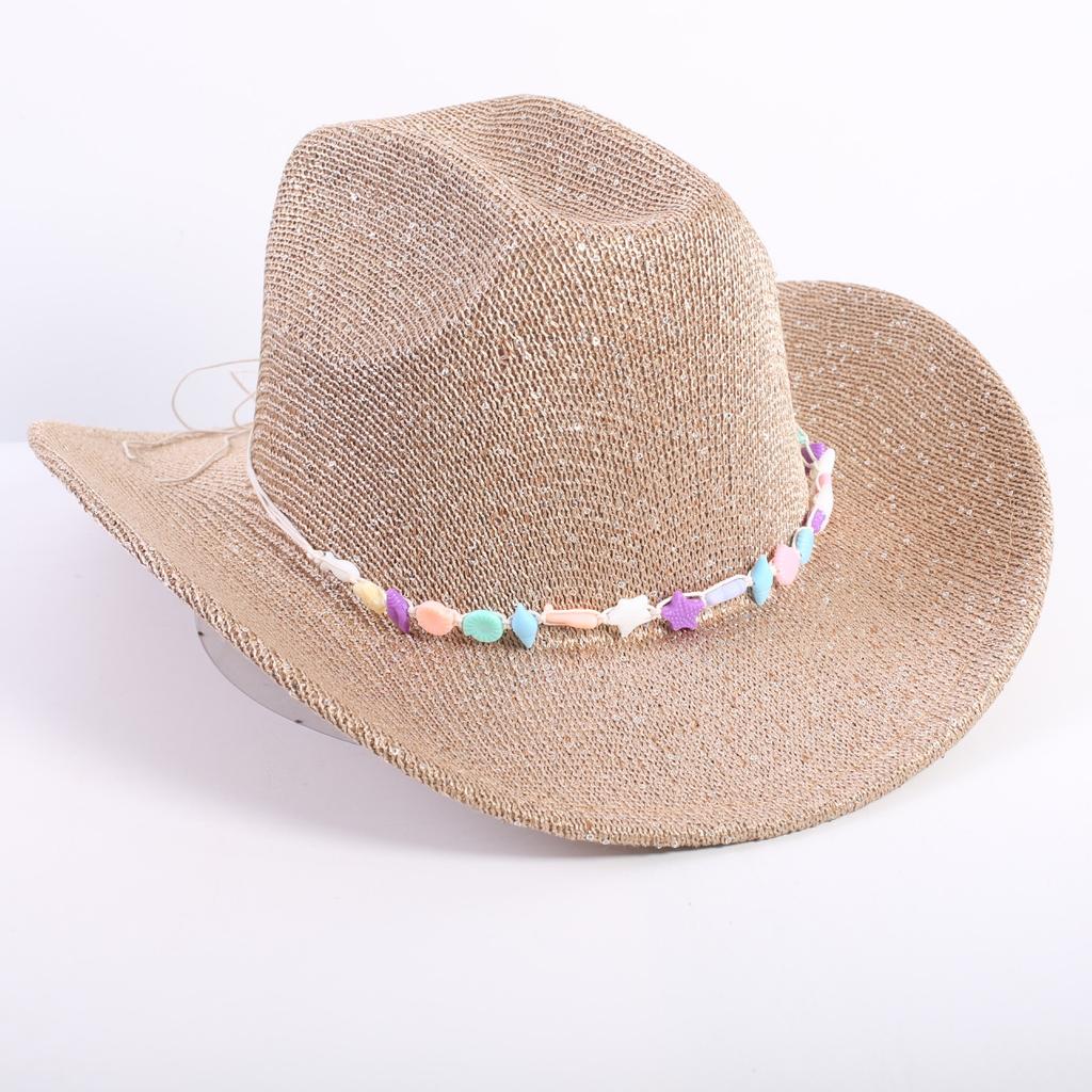 Popular European and American classic western denim straw hat, men's and women's fashion outdoor sunscreen sequined straw hat