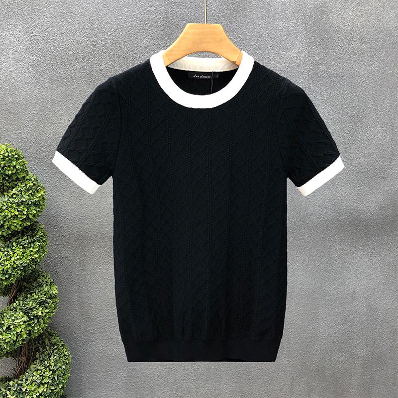 Men's Trendy High-End Short-Sleeve Sweater, Spring/Autumn 2023 Thin Knit Base Layer