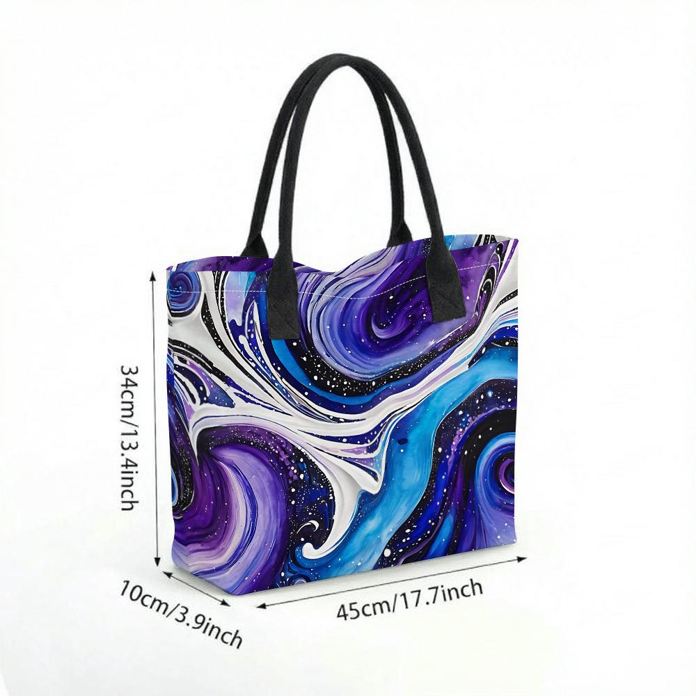 Purple Galaxy Print Canvas Tote Bag Large Capacity Shoulder Bag for Daily Shopping Travel Women Fashion Portable Handbag