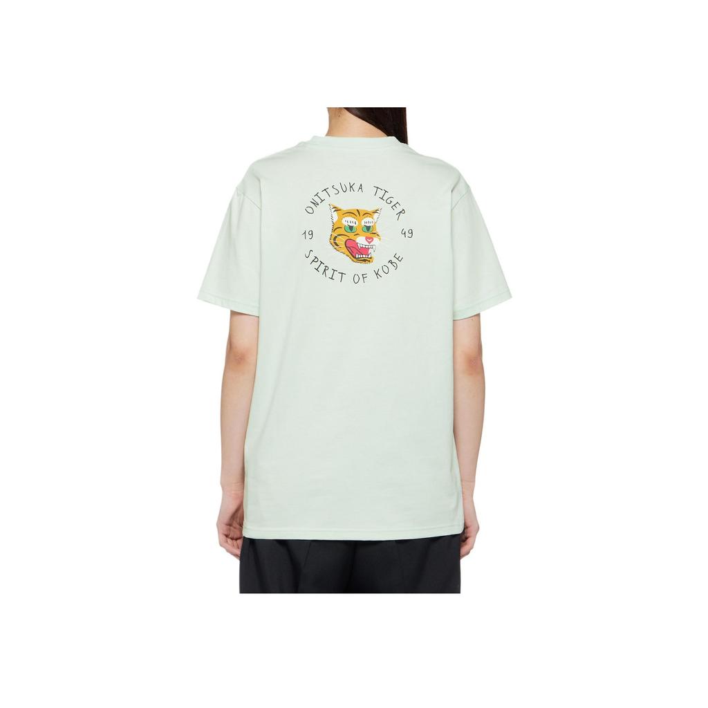 Onitsuka Tiger Graphic Tee Simple Letter Print Knit Sports Round Neck Short Sleeve T-Shirt Unisex Tops Light-Green 2183B181-301
