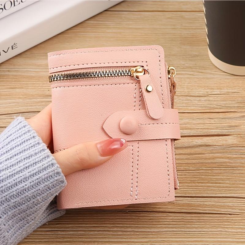 Compact Slim Wallet for Women Featuring Multiple Card Slots, a Zipper, And Button Closure