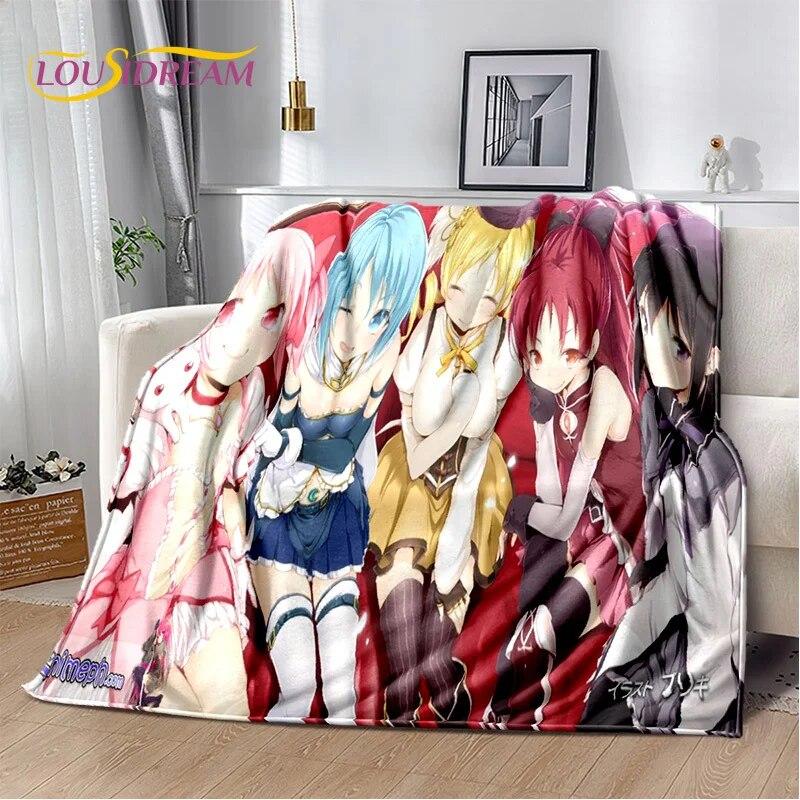 3D süße Puella Magi Madoka Magica Cartoon-Decke, weiche Überwurfdecke für Zuhause, Schlafzimmer, Bett, Sofa, Picknick, Reise, Decke für Kinder