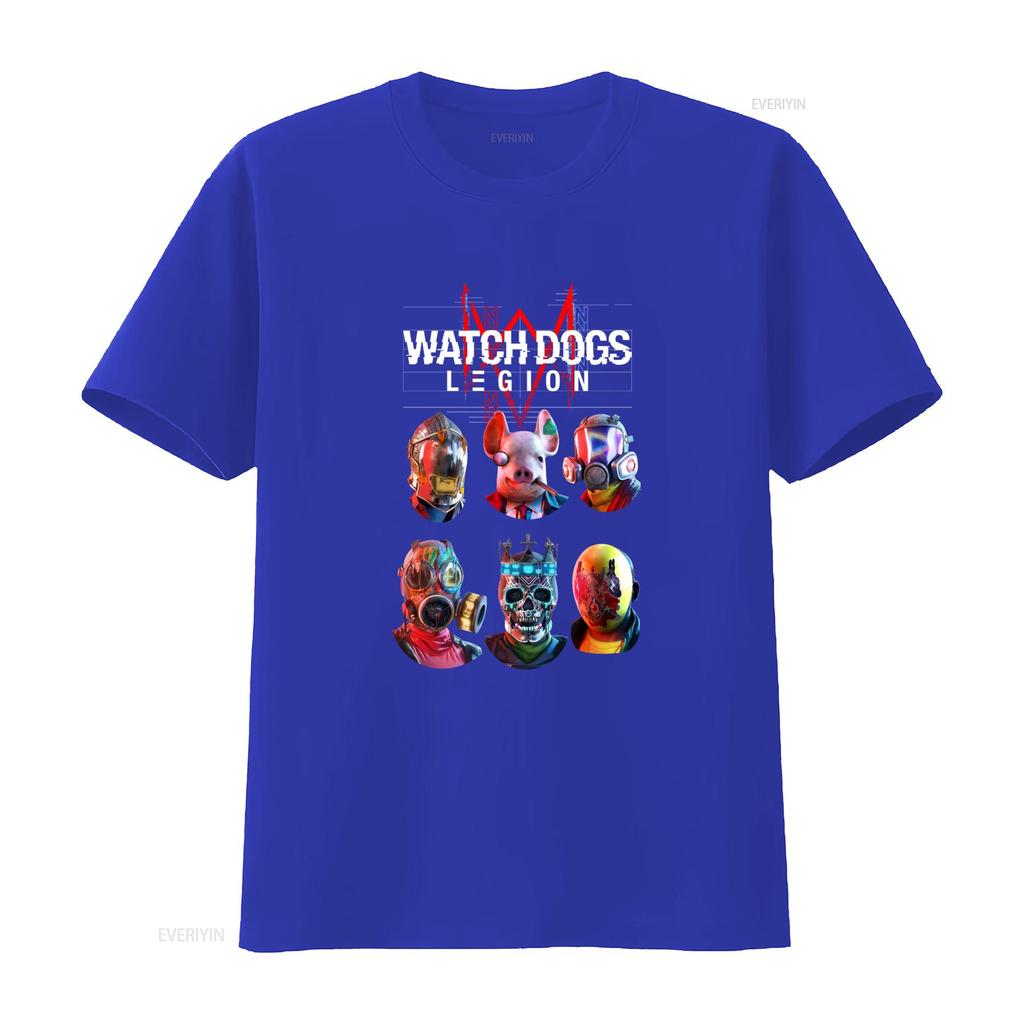 Watch Dogs Legion T-shirt da adulto Sei teste di figura uniche sotto logo statico Design vintage lavato Unisex Versatile Elegante