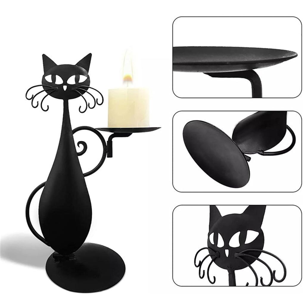 Portacandele per gatti per candele a colonna Candele senza fiamma a LED, candeliere con decorazioni per gatti in metallo retrò rustico per centrotavola, tavolo da pranzo