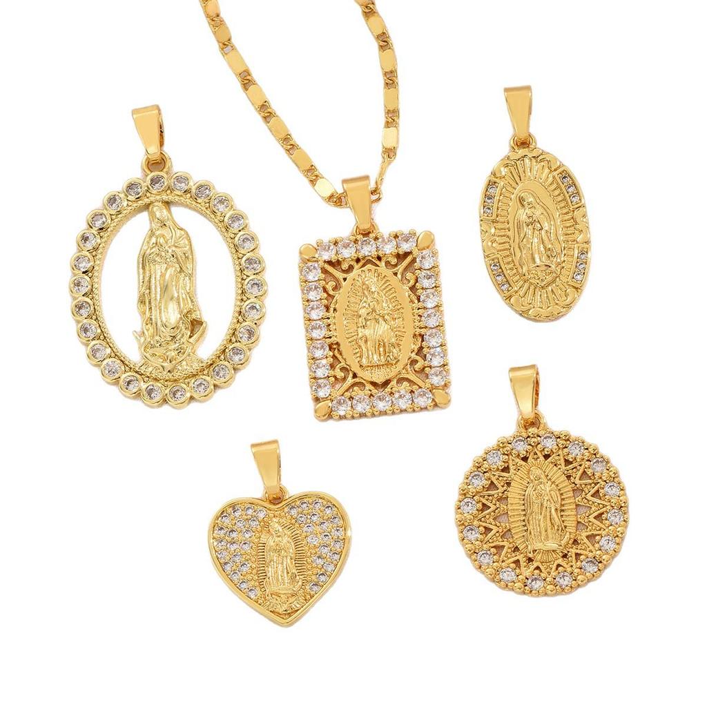 Virgin Mary Copper Zircon Pendant Necklace: European & American Diamond-set Hollow Design, Light Luxury