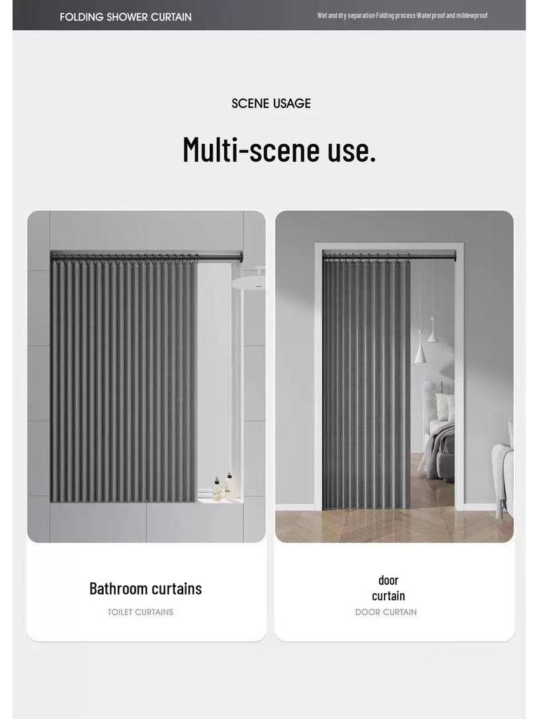 Foldable No-Drill Shower Curtain and Blackout Partition
