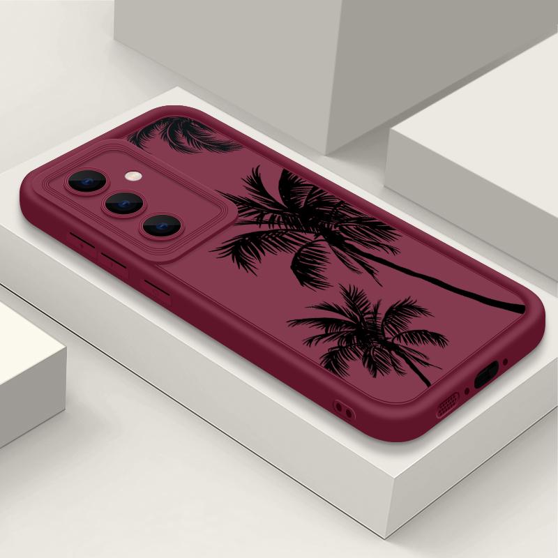 

For Samsung S25 Ultra S24 FE S23 A56 A36 A16 A15 A55 A35 Case Coconut Tree Pattern Matte Shockproof TPU Soft Phone Cover Samsung A06 вино красного