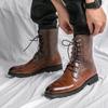 Men's Plus Size Lace-up Black Denim Motorcycle Boots - Autumn/Winter Fashion