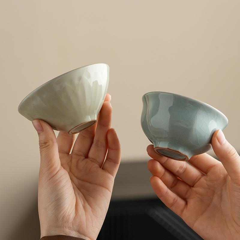 Premium Elegant Vintage Ru Kiln Reactive Glaze Ceramic Tea Cup Master Tasting Bowl Gift Box Set for Home Office Corporate Events
