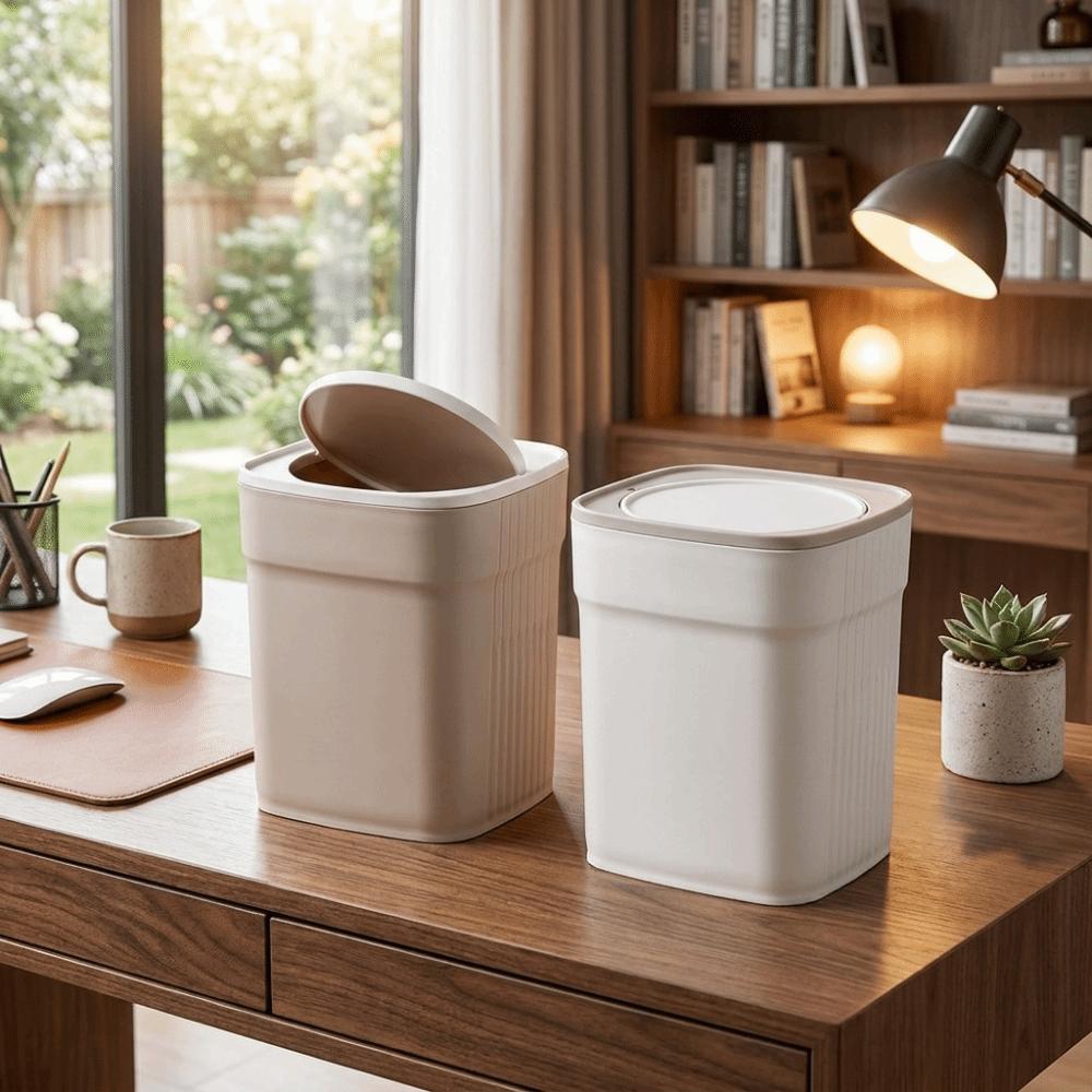 Sealed Desktop Trash Can Non-slip Waste Paper Basket Simple Garbage Can  Bedroom