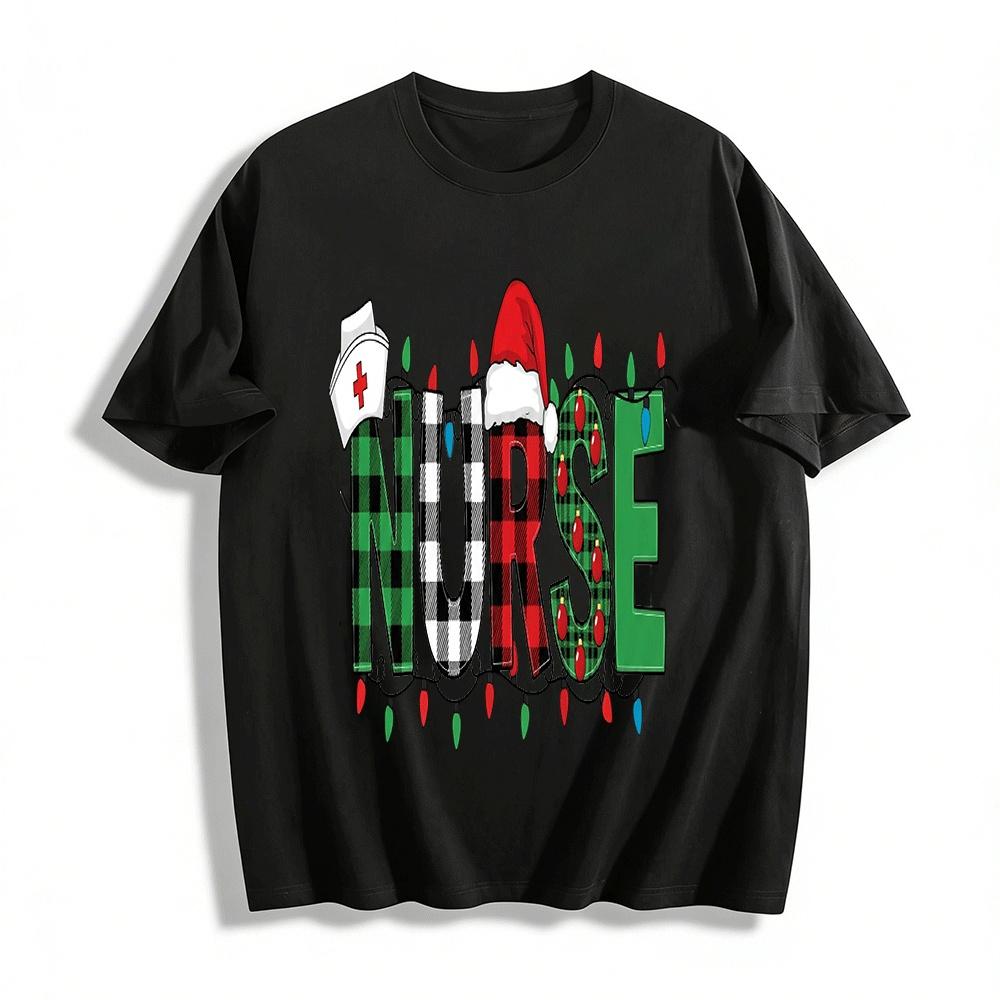 

Christmas Nurse Plaid Print Casual Top Pure cotton T-shirt 6XL