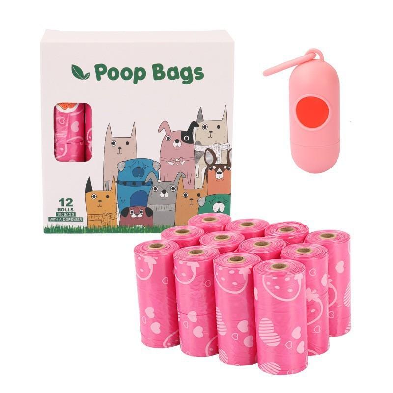 Degradable Pet Waste Bags With Strawberry Print For Outdoor Dog Walking And Cleanup