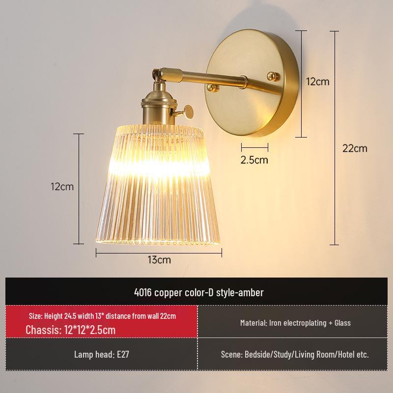 Nordic Amber Glass Wall Lamp - Green Retro Style for Restaurant, Coffee Shop, or Bedside