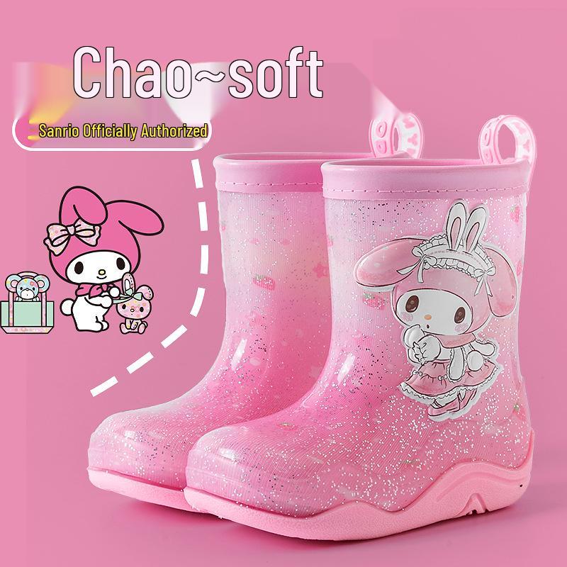 Sanrio Kids Waterproof Girls' Winter Rain Boots with Fleece Lining, Non-Slip Outdoor Rubber Boots