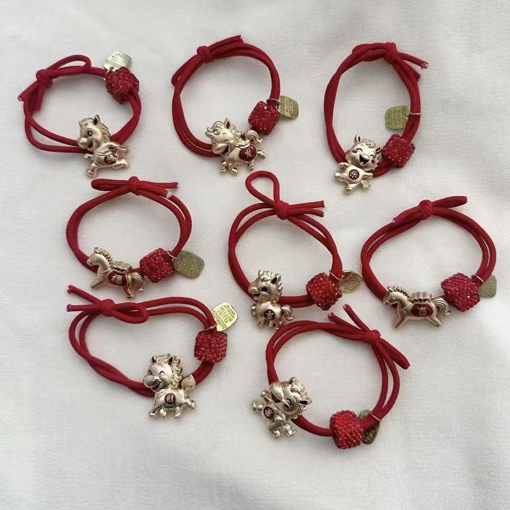 High Elasticity Year of the Horse Red Zodiac Hair Tie for Girls - Festive New Year Hair Accessory