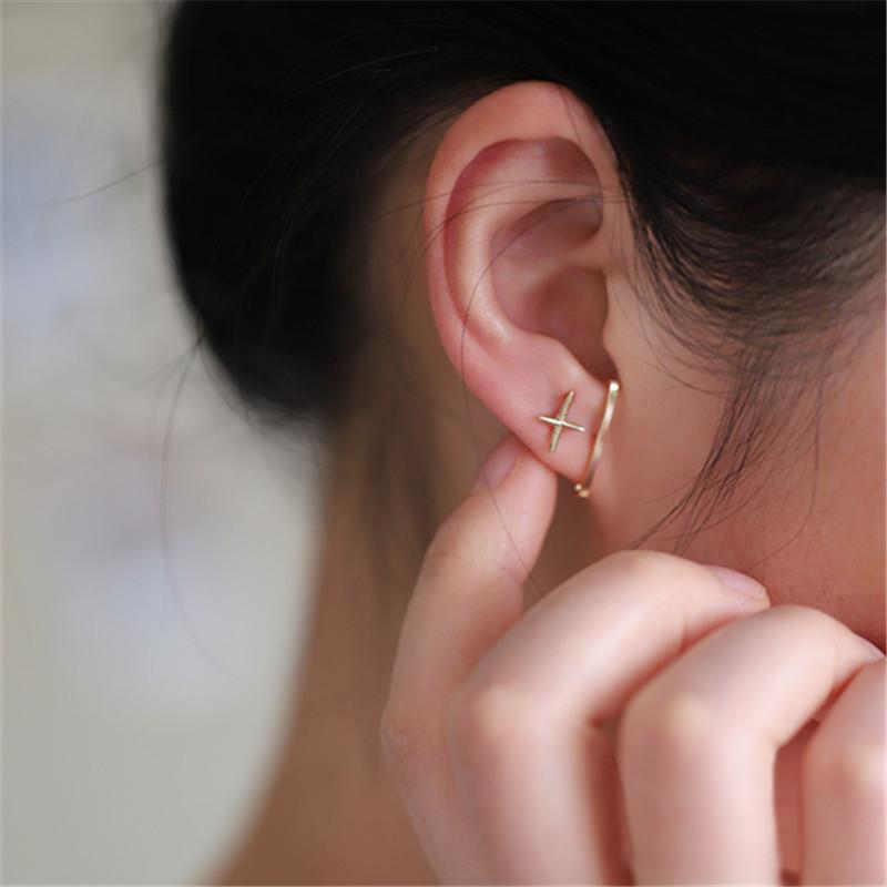 925 Sterling Silver Cross Star Stud Earrings for Women Korean 14K Gold Plated Earrings Wedding Jewelry