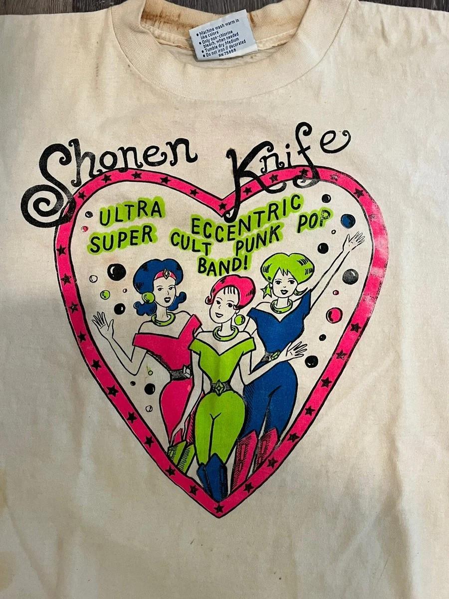ВИНТАЖ 90-х Shonen Knife Размер Большой Бежевая Лента Концертный Тур Репринт XL