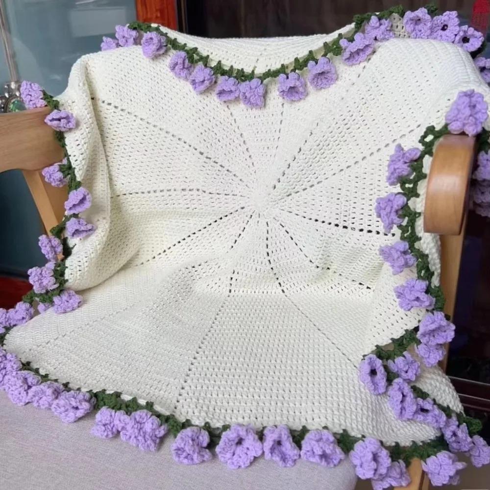 New 60cm Flower Bouquet Blanket Finished Product Crocheted Lily of The Valley Bouquet Blankets Nap Blanket for Girlfriend