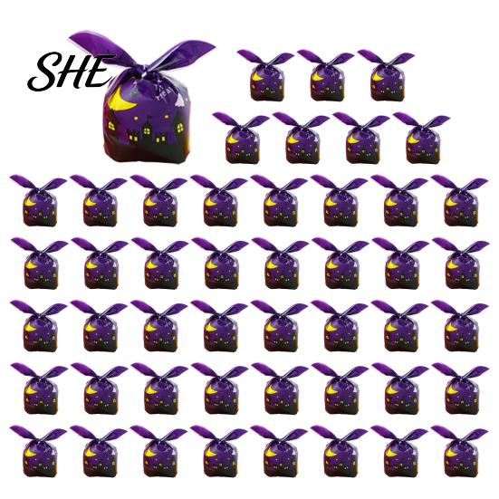 Transparent Cookie Bags with Drawstrings 48 Pcs Halloween Candy Bags, Kids Trick or Treat Goodie Cute Rabbit Small Containers for Party Ear