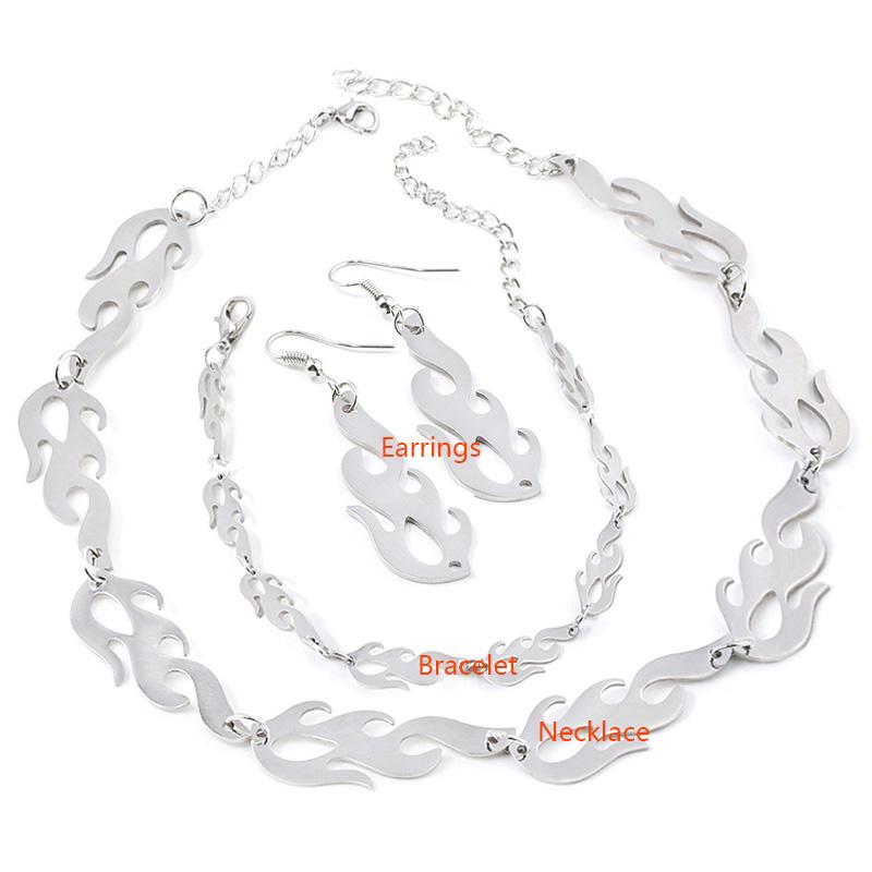 New Hip Hop Flame Shape Necklaces Punk Rock Cool Irregular Necklace Earings for Women Unisex Fashion 2026 Party Dancing Jewelry