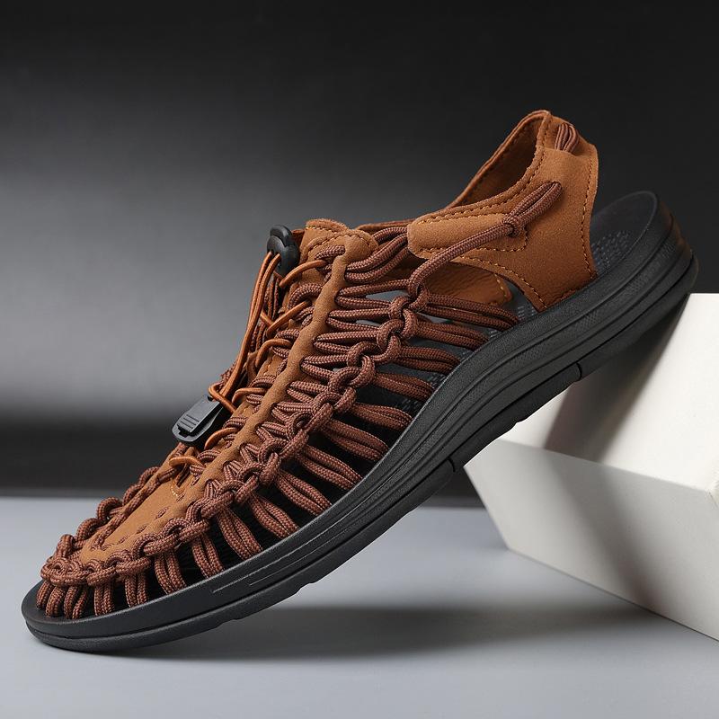 2025 foreign trade men's new new color woven sandals fashionable casual couple sandals comfortable and breathable outdoor sandals