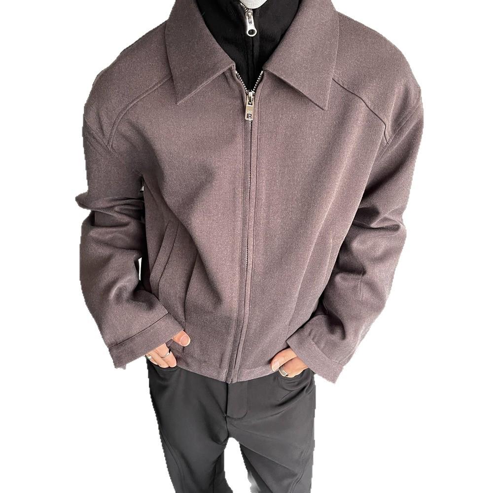 Korean Style High-End Men's Retro Lapel Jacket Coat - 3D Cut Solid Color