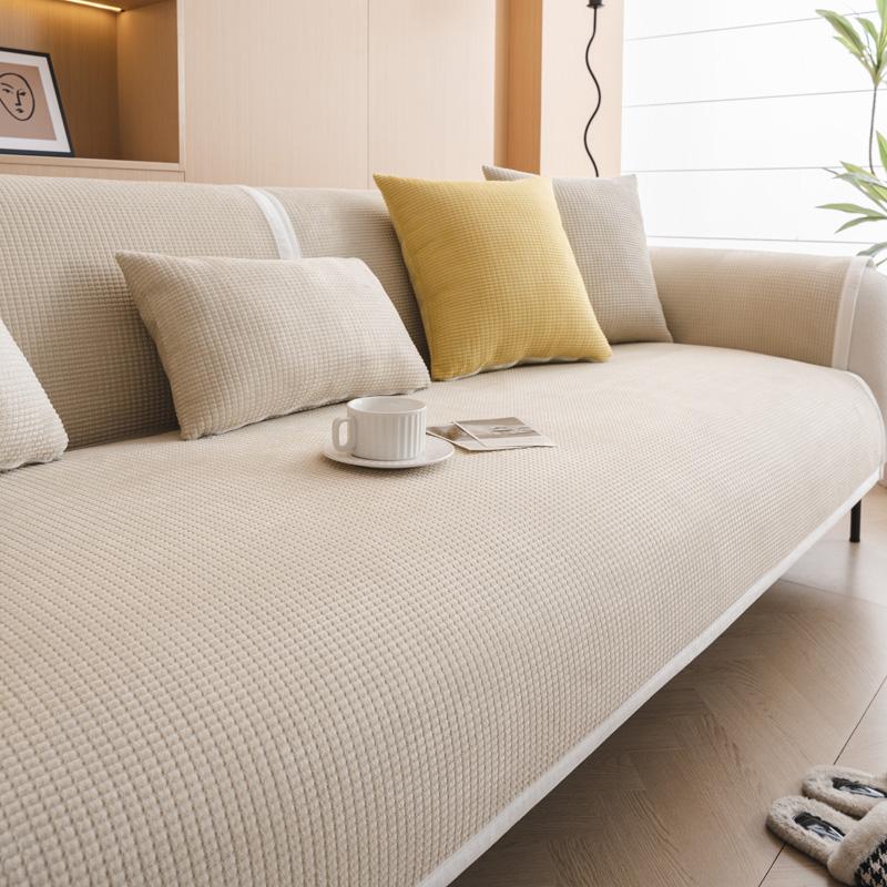 Corn Fleece Four Seasons Universal Sofa Cover Sofa Pad Solid Color Plaid Sofa Mat for Living Room Non-Slip L Shaped Couch Cushion