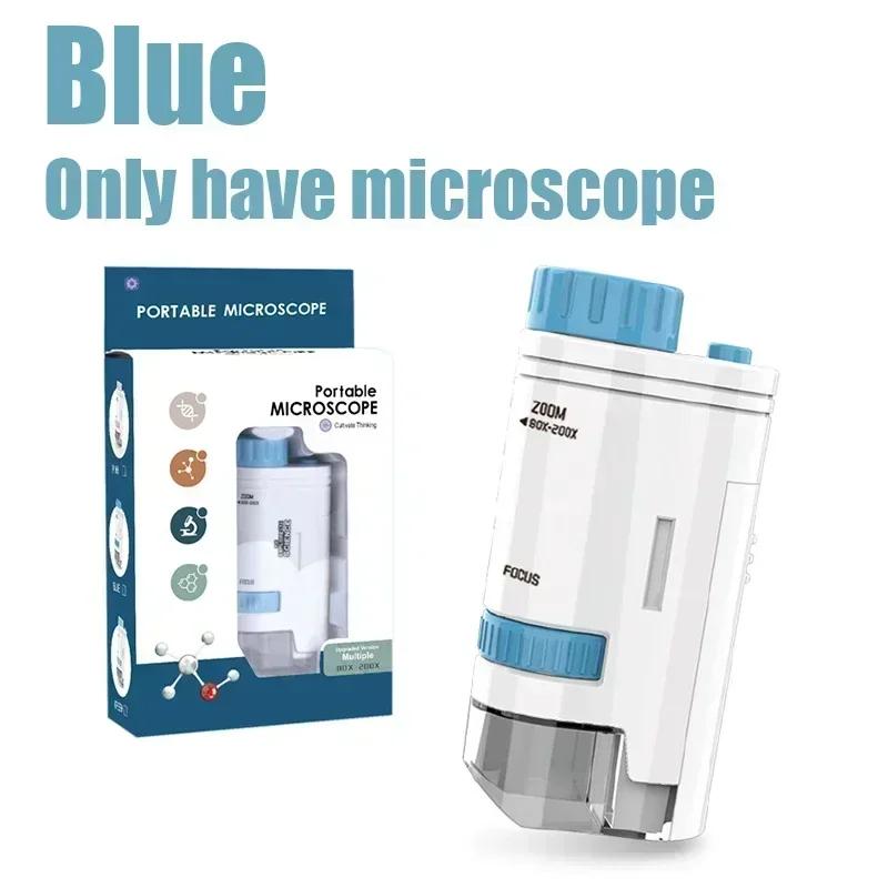 60-200X Children Microscope Pocket Microscope with LED Light Portable Electric Mini High Definition Science Microscope Outdoor