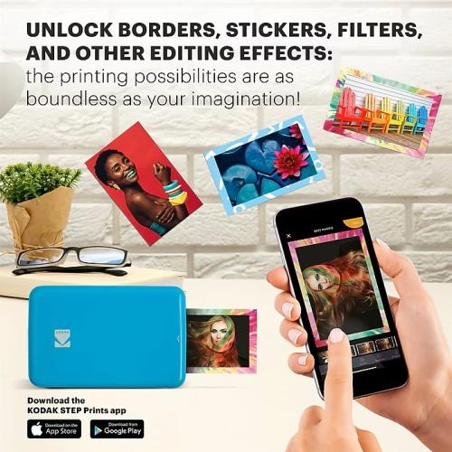 Kodak STEP Instant Mobile Photo Printer Colour ZINK 2x3'' 1 Ppm, Bluetooth, Blue