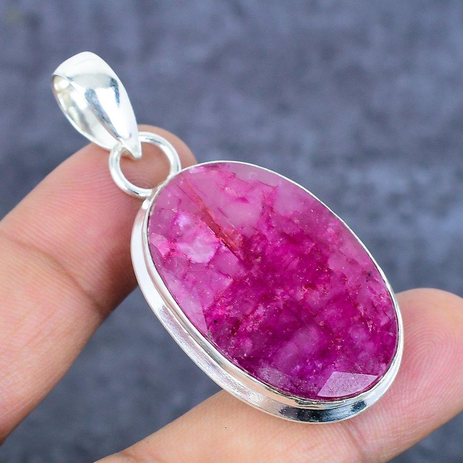 Ruby(Simulated) Gemstone Handmade 925 Sterling Silver Jewelry Pendant 2.21" D3u79