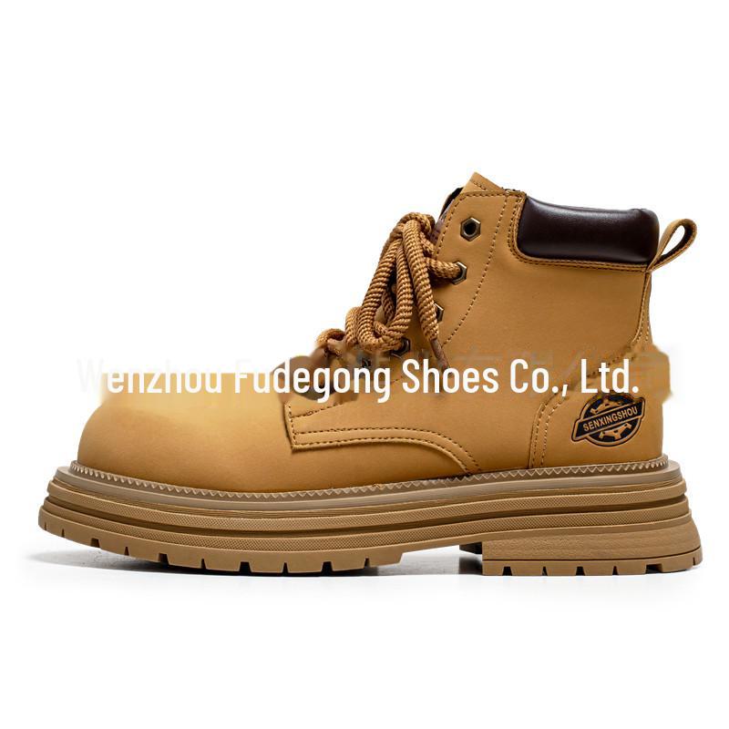 Men's 2024 British Retro Yellow High-Top Desert Work Boots - Casual Martin Style for Spring & Autumn