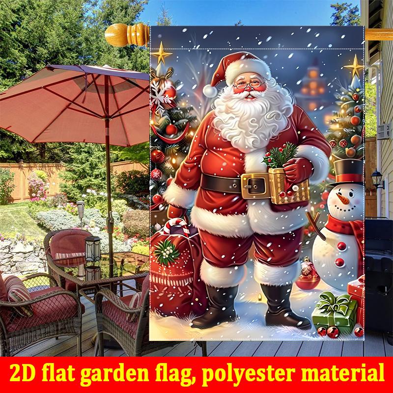 2D Flat - 2D Flat - 2D Flat - 2D Flat Garden Flag 1pc Santa Claus, Snowman, And Christmas Tree Pattern Print - Double-Sided Garden Flag, Outdoor Decor
