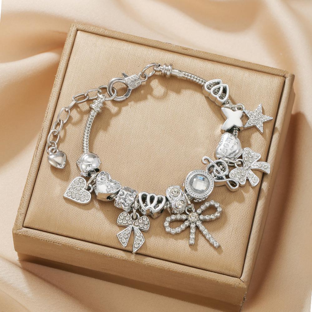 Crystal Butterfly & Heart Bead Bracelet with Rhinestone Star Pendant for Women