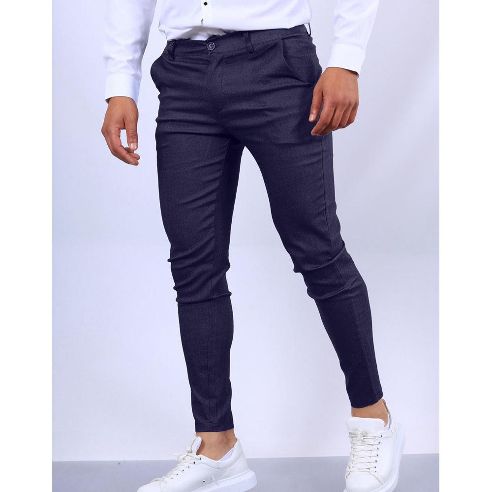 European and American New Men's Solid Color Texture Casual Small Foot Dress Pants Slim Cone Four Seasons Explosion