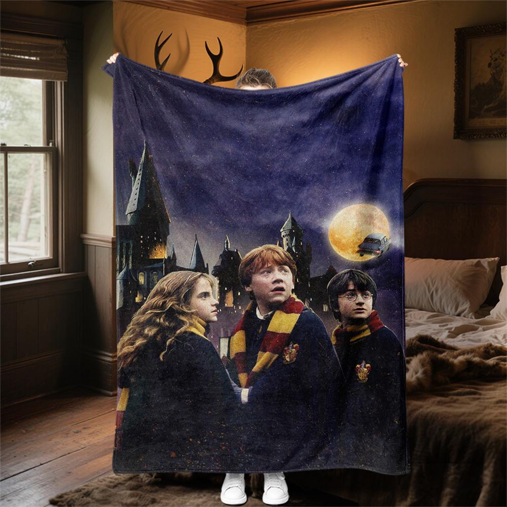 1pc Hogwarts Harry Ron Hermione Outdoor Flannel Throw Blanket All Season Soft Warmth,Home Decor 1031258