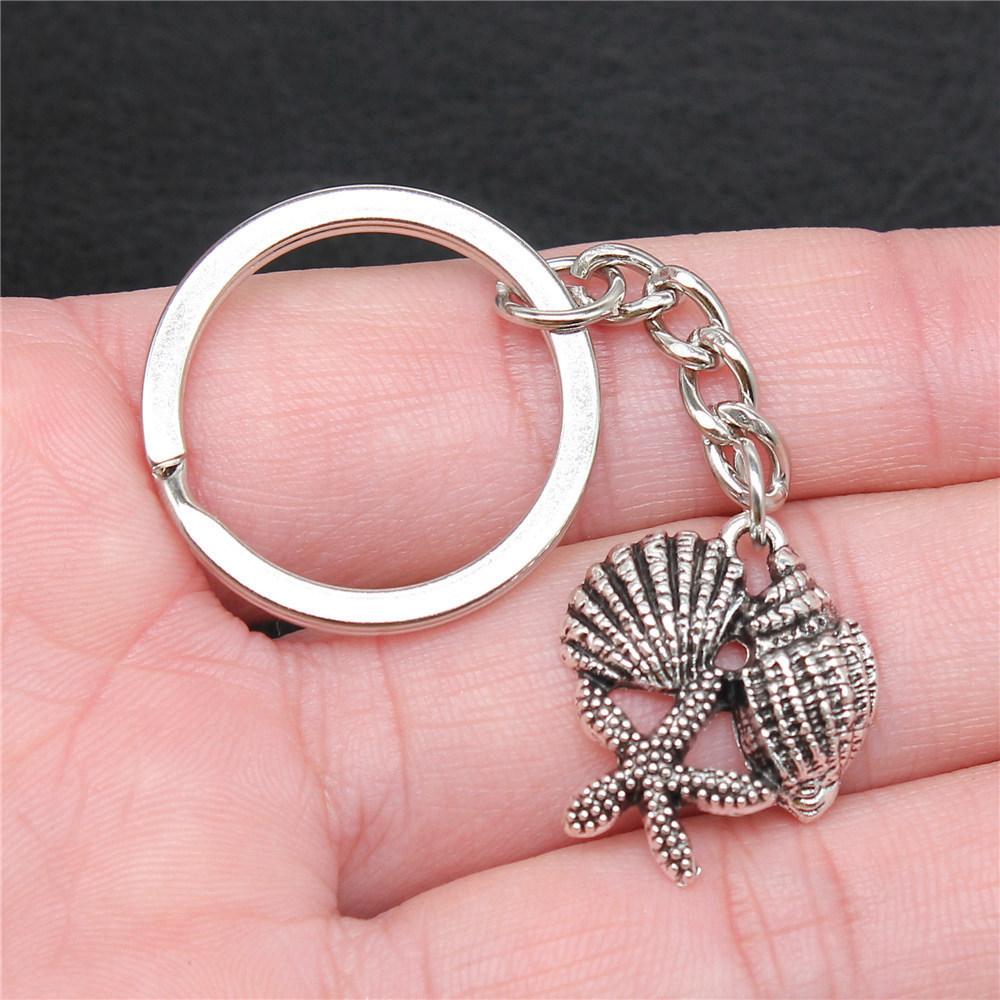 Starfish Shell Turtle Beach Ocean Keychain for Boys Trendy Boho Fathers Day Gift Classic Wallet Accessory